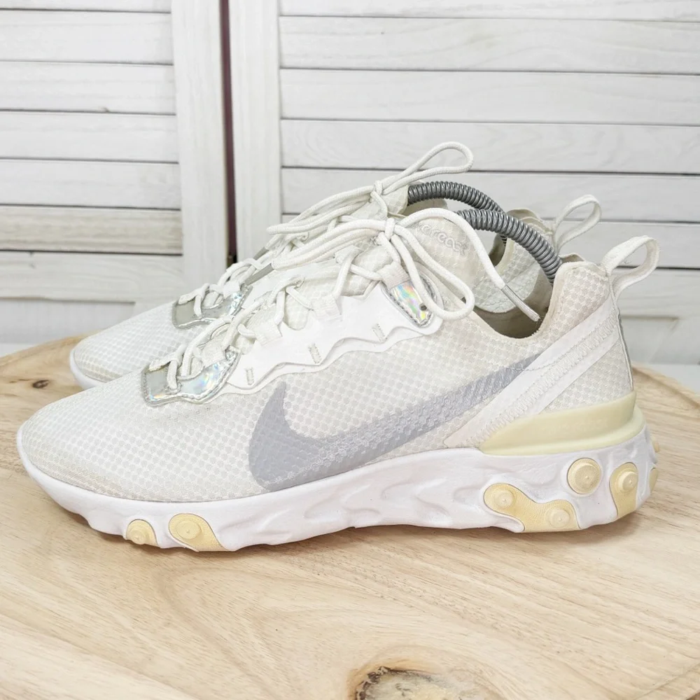Nike React Element 55 Running Sneakers White Iridescent Women Size 10 CN0147-100